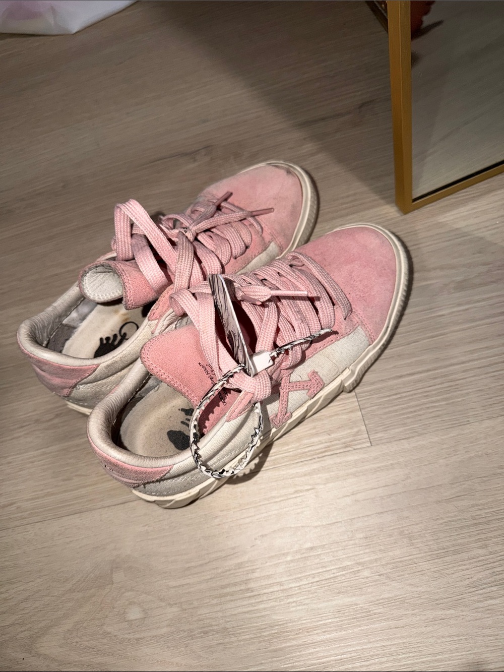 Off-White Pink and Cream Suede Sneakers